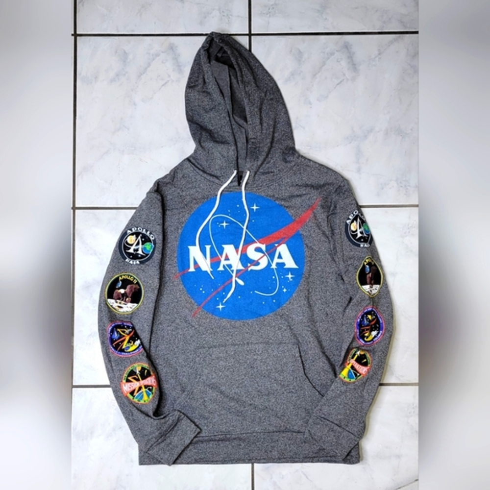 NASA Logo and Mission Patches pullover hoodie with drawstring